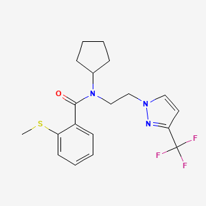 molecular formula C19H22F3N3OS B2518201 N-cyclopentyl-2-(methylsulfanyl)-N-{2-[3-(trifluoromethyl)-1H-pyrazol-1-yl]ethyl}benzamide CAS No. 2034292-52-7