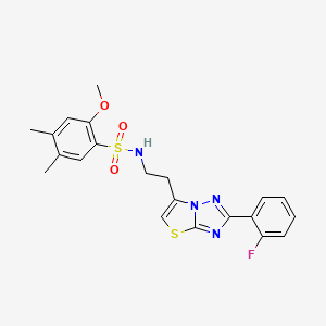 molecular formula C21H21FN4O3S2 B2518233 N-{2-[2-(2-fluorophenyl)-[1,2,4]triazolo[3,2-b][1,3]thiazol-6-yl]ethyl}-2-methoxy-4,5-dimethylbenzene-1-sulfonamide CAS No. 951468-44-3