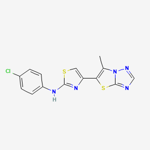 molecular formula C14H10ClN5S2 B2518240 N-(4-chlorophenyl)-4-(6-methyl[1,3]thiazolo[3,2-b][1,2,4]triazol-5-yl)-1,3-thiazol-2-amine CAS No. 478080-34-1