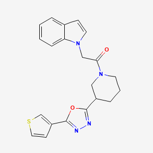 2-(1H-indol-1-yl)-1-(3-(5-(thiophen-3-yl)-1,3,4-oxadiazol-2-yl)piperidin-1-yl)ethanone
