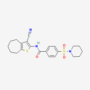 molecular formula C22H25N3O3S2 B2518344 N-(3-cyano-5,6,7,8-tetrahydro-4H-cyclohepta[b]thiophen-2-yl)-4-(piperidin-1-ylsulfonyl)benzamide CAS No. 438028-21-8