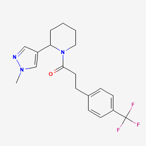 molecular formula C19H22F3N3O B2518356 1-(2-(1-methyl-1H-pyrazol-4-yl)piperidin-1-yl)-3-(4-(trifluoromethyl)phenyl)propan-1-one CAS No. 2034512-55-3