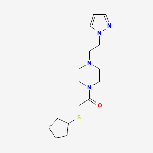 molecular formula C16H26N4OS B2518405 1-(4-(2-(1H-pyrazol-1-yl)ethyl)piperazin-1-yl)-2-(cyclopentylthio)ethanone CAS No. 1334376-31-6