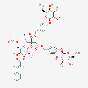 molecular formula C51H64O24 B2518416 Bis[[4-[(2R,3S,4R,5R,6S)-3,4,5-trihydroxy-6-(hydroxymethyl)oxan-2-yl]oxyphenyl]methyl] (2S)-2-[(2R,3S,4R,5S,6S)-6-(acetyloxymethyl)-3,5-dihydroxy-4-[(E)-3-phenylprop-2-enoyl]oxyoxan-2-yl]oxy-2-(2-methylpropyl)butanedioate CAS No. 899430-07-0