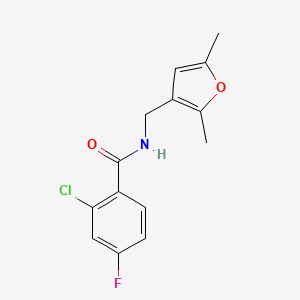 molecular formula C14H13ClFNO2 B2518419 2-chloro-N-((2,5-dimethylfuran-3-yl)methyl)-4-fluorobenzamide CAS No. 1351645-59-4