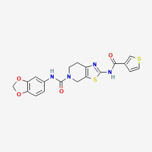 molecular formula C19H16N4O4S2 B2518423 N-(2H-1,3-benzodioxol-5-yl)-2-(thiophene-3-amido)-4H,5H,6H,7H-[1,3]thiazolo[5,4-c]pyridine-5-carboxamide CAS No. 1428362-97-3