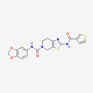 molecular formula C19H16N4O4S2 B2518423 N-(benzo[d][1,3]dioxol-5-yl)-2-(thiophene-3-carboxamido)-6,7-dihydrothiazolo[5,4-c]pyridine-5(4H)-carboxamide CAS No. 1428362-97-3
