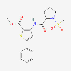 molecular formula C18H20N2O5S2 B2518424 Methyl 3-(1-(methylsulfonyl)pyrrolidine-2-carboxamido)-5-phenylthiophene-2-carboxylate CAS No. 1188363-03-2