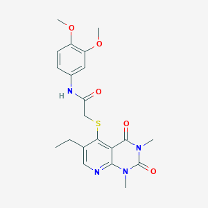 molecular formula C21H24N4O5S B2518592 N-(3,4-dimethoxyphenyl)-2-((6-ethyl-1,3-dimethyl-2,4-dioxo-1,2,3,4-tetrahydropyrido[2,3-d]pyrimidin-5-yl)thio)acetamide CAS No. 946307-93-3