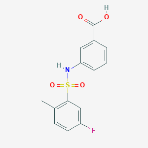 molecular formula C14H12FNO4S B2518596 3-(5-Fluoro-2-methylbenzenesulfonamido)benzoic acid CAS No. 406927-79-5