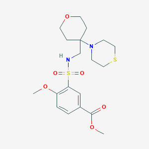 molecular formula C19H28N2O6S2 B2518608 Methyl 4-methoxy-3-({[4-(thiomorpholin-4-yl)oxan-4-yl]methyl}sulfamoyl)benzoate CAS No. 2415566-04-8