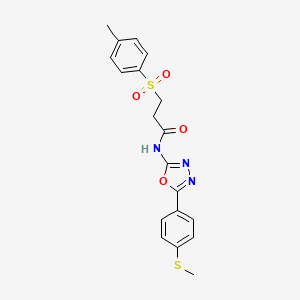 molecular formula C19H19N3O4S2 B2518624 N-(5-(4-(methylthio)phenyl)-1,3,4-oxadiazol-2-yl)-3-tosylpropanamide CAS No. 886920-19-0