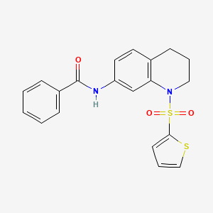 molecular formula C20H18N2O3S2 B2518631 N-[1-(thiophene-2-sulfonyl)-1,2,3,4-tetrahydroquinolin-7-yl]benzamide CAS No. 898429-81-7