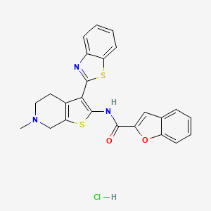 molecular formula C24H20ClN3O2S2 B2518648 N-(3-(benzo[d]thiazol-2-yl)-6-methyl-4,5,6,7-tetrahydrothieno[2,3-c]pyridin-2-yl)benzofuran-2-carboxamide hydrochloride CAS No. 1330117-50-4