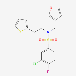 molecular formula C17H15ClFNO3S2 B2518806 3-chloro-4-fluoro-N-(furan-3-ylmethyl)-N-(2-(thiophen-2-yl)ethyl)benzenesulfonamide CAS No. 1428371-53-2