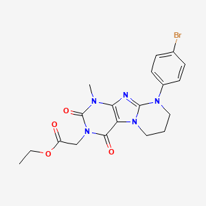 molecular formula C19H20BrN5O4 B2518807 ethyl 2-(9-(4-bromophenyl)-1-methyl-2,4-dioxo-1,2,6,7,8,9-hexahydropyrimido[2,1-f]purin-3(4H)-yl)acetate CAS No. 873076-63-2