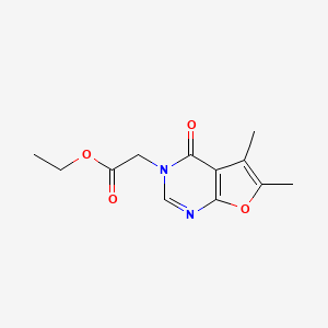 molecular formula C12H14N2O4 B2518871 Ethyl 2-(5,6-dimethyl-4-oxofuro[2,3-d]pyrimidin-3(4H)-yl)acetate CAS No. 1189670-48-1