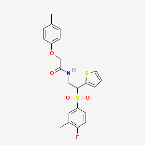 molecular formula C22H22FNO4S2 B2518910 N-[2-(4-fluoro-3-methylbenzenesulfonyl)-2-(thiophen-2-yl)ethyl]-2-(4-methylphenoxy)acetamide CAS No. 946298-23-3