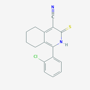 molecular formula C16H13ClN2S B2518931 1-(2-Chlorophenyl)-3-sulfanyl-5,6,7,8-tetrahydroisoquinoline-4-carbonitrile CAS No. 519150-54-0