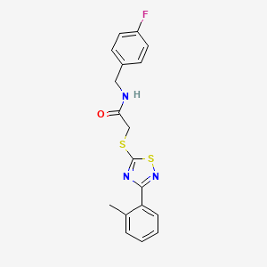 molecular formula C18H16FN3OS2 B2518933 N-(4-fluorobenzyl)-2-((3-(o-tolyl)-1,2,4-thiadiazol-5-yl)thio)acetamide CAS No. 864918-83-2