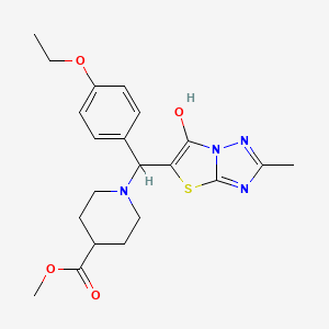 molecular formula C21H26N4O4S B2518956 Methyl 1-((4-ethoxyphenyl)(6-hydroxy-2-methylthiazolo[3,2-b][1,2,4]triazol-5-yl)methyl)piperidine-4-carboxylate CAS No. 869343-12-4