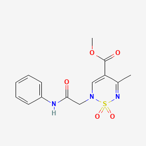molecular formula C14H15N3O5S B2518974 Methyl 5-methyl-2-(2-oxo-2-(phenylamino)ethyl)-2H-1,2,6-thiadiazine-4-carboxylate 1,1-dioxide CAS No. 1775455-36-1