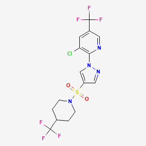 molecular formula C15H13ClF6N4O2S B2518987 3-chloro-5-(trifluoromethyl)-2-(4-{[4-(trifluoromethyl)piperidin-1-yl]sulfonyl}-1H-pyrazol-1-yl)pyridine CAS No. 2062067-16-5