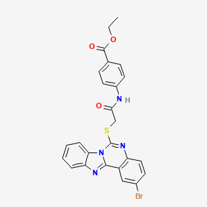 molecular formula C25H19BrN4O3S B2519023 ethyl 4-[2-({4-bromo-8,10,17-triazatetracyclo[8.7.0.0^{2,7}.0^{11,16}]heptadeca-1(17),2(7),3,5,8,11(16),12,14-octaen-9-yl}sulfanyl)acetamido]benzoate CAS No. 422290-05-9