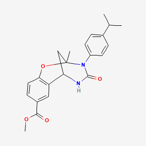molecular formula C22H24N2O4 B2519045 methyl 3-(4-isopropylphenyl)-2-methyl-4-oxo-3,4,5,6-tetrahydro-2H-2,6-methanobenzo[g][1,3,5]oxadiazocine-8-carboxylate CAS No. 899962-69-7