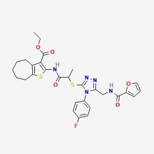 molecular formula C29H30FN5O5S2 B2519138 ETHYL 2-(2-{[4-(4-FLUOROPHENYL)-5-{[(FURAN-2-YL)FORMAMIDO]METHYL}-4H-1,2,4-TRIAZOL-3-YL]SULFANYL}PROPANAMIDO)-4H,5H,6H,7H,8H-CYCLOHEPTA[B]THIOPHENE-3-CARBOXYLATE CAS No. 393817-18-0