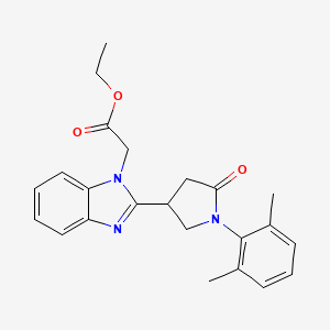molecular formula C23H25N3O3 B2519146 ethyl 2-{2-[1-(2,6-dimethylphenyl)-5-oxopyrrolidin-3-yl]-1H-1,3-benzodiazol-1-yl}acetate CAS No. 915188-52-2