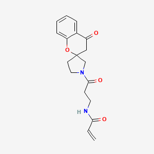 molecular formula C18H20N2O4 B2519174 N-(3-oxo-3-{4-oxo-3,4-dihydrospiro[1-benzopyran-2,3'-pyrrolidin]-1'-yl}propyl)prop-2-enamide CAS No. 2200280-52-8