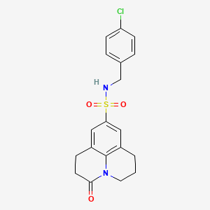 molecular formula C19H19ClN2O3S B2519191 N-[(4-chlorophenyl)methyl]-2-oxo-1-azatricyclo[7.3.1.0^{5,13}]trideca-5,7,9(13)-triene-7-sulfonamide CAS No. 896375-49-8