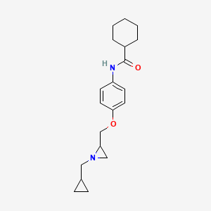 molecular formula C20H28N2O2 B2519210 N-(4-{[1-(cyclopropylmethyl)aziridin-2-yl]methoxy}phenyl)cyclohexanecarboxamide CAS No. 2418704-47-7
