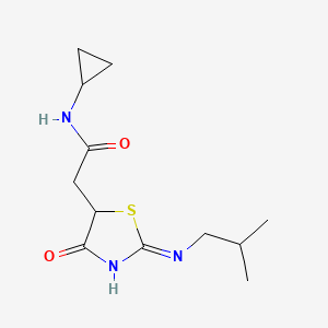 molecular formula C12H19N3O2S B2519258 N-cyclopropyl-2-{2-[(2-methylpropyl)amino]-4-oxo-4,5-dihydro-1,3-thiazol-5-yl}acetamide CAS No. 872103-35-0