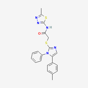 molecular formula C21H19N5OS2 B2519279 N-(5-methyl-1,3,4-thiadiazol-2-yl)-2-((1-phenyl-5-(p-tolyl)-1H-imidazol-2-yl)thio)acetamide CAS No. 1207021-17-7