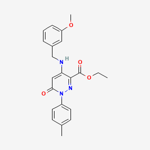 molecular formula C22H23N3O4 B2519294 Ethyl 4-((3-methoxybenzyl)amino)-6-oxo-1-(p-tolyl)-1,6-dihydropyridazine-3-carboxylate CAS No. 921989-92-6