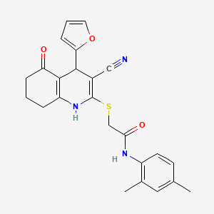 molecular formula C24H23N3O3S B2519297 2-{[3-cyano-4-(furan-2-yl)-5-oxo-1,4,5,6,7,8-hexahydroquinolin-2-yl]sulfanyl}-N-(2,4-dimethylphenyl)acetamide CAS No. 370848-90-1
