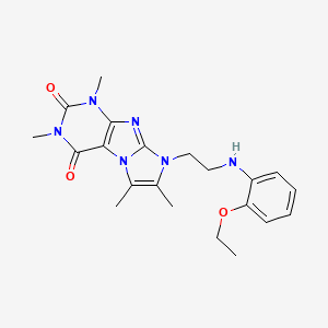 molecular formula C21H26N6O3 B2519332 8-(2-((2-ethoxyphenyl)amino)ethyl)-1,3,6,7-tetramethyl-1H-imidazo[2,1-f]purine-2,4(3H,8H)-dione CAS No. 923203-87-6