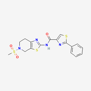 molecular formula C17H16N4O3S3 B2519353 N-(5-(methylsulfonyl)-4,5,6,7-tetrahydrothiazolo[5,4-c]pyridin-2-yl)-2-phenylthiazole-4-carboxamide CAS No. 1396885-88-3