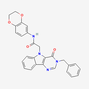 molecular formula C27H22N4O4 B2519373 2-{3-benzyl-4-oxo-3H,4H,5H-pyrimido[5,4-b]indol-5-yl}-N-(2,3-dihydro-1,4-benzodioxin-6-yl)acetamide CAS No. 1189464-35-4