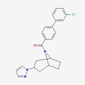 molecular formula C23H22ClN3O B2519380 8-{3'-chloro-[1,1'-biphenyl]-4-carbonyl}-3-(1H-pyrazol-1-yl)-8-azabicyclo[3.2.1]octane CAS No. 2320538-06-3