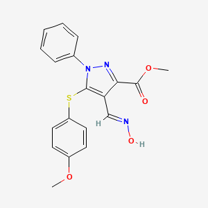 molecular formula C19H17N3O4S B2519400 methyl 4-[(hydroxyimino)methyl]-5-[(4-methoxyphenyl)sulfanyl]-1-phenyl-1H-pyrazole-3-carboxylate CAS No. 318237-98-8