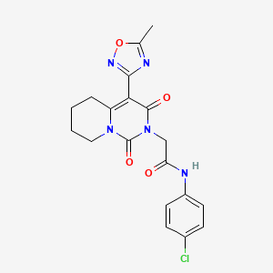 molecular formula C19H18ClN5O4 B2519439 N-(4-chlorophenyl)-2-[4-(5-methyl-1,2,4-oxadiazol-3-yl)-1,3-dioxo-1H,2H,3H,5H,6H,7H,8H-pyrido[1,2-c]pyrimidin-2-yl]acetamide CAS No. 1775440-60-2