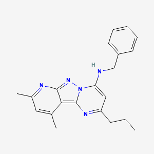molecular formula C21H23N5 B2519448 N-benzyl-11,13-dimethyl-4-propyl-3,7,8,10-tetrazatricyclo[7.4.0.02,7]trideca-1,3,5,8,10,12-hexaen-6-amine CAS No. 890622-88-5