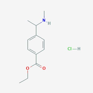 molecular formula C12H18ClNO2 B2519525 Ethyl 4-[1-(methylamino)ethyl]benzoate hydrochloride CAS No. 2413374-90-8