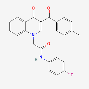 molecular formula C25H19FN2O3 B2519601 N-(4-fluorophenyl)-2-[3-(4-methylbenzoyl)-4-oxo-1,4-dihydroquinolin-1-yl]acetamide CAS No. 895652-08-1