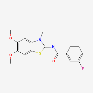 molecular formula C17H15FN2O3S B2519608 N-[(2Z)-5,6-dimethoxy-3-methyl-2,3-dihydro-1,3-benzothiazol-2-ylidene]-3-fluorobenzamide CAS No. 895448-94-9