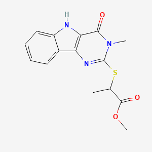 molecular formula C15H15N3O3S B2519619 methyl 2-[(3-methyl-4-oxo-4,5-dihydro-3H-pyrimido[5,4-b]indol-2-yl)thio]propanoate CAS No. 537668-44-3