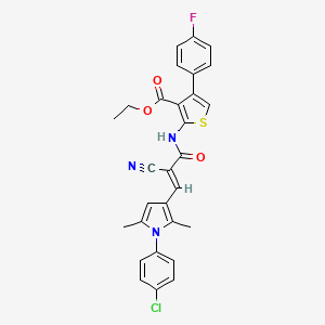 molecular formula C29H23ClFN3O3S B2519622 ethyl 2-[[(E)-3-[1-(4-chlorophenyl)-2,5-dimethylpyrrol-3-yl]-2-cyanoprop-2-enoyl]amino]-4-(4-fluorophenyl)thiophene-3-carboxylate CAS No. 874754-32-2